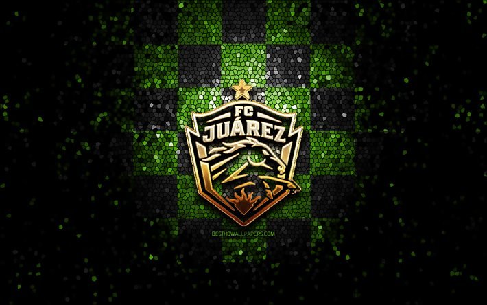 FC Juarez, glitterlogotyp, Liga MX, gren svart rutig bakgrund, fotboll, mexikansk fotbollsklubb, FC Juarez-logotyp, mosaikkonst, Juarez FC