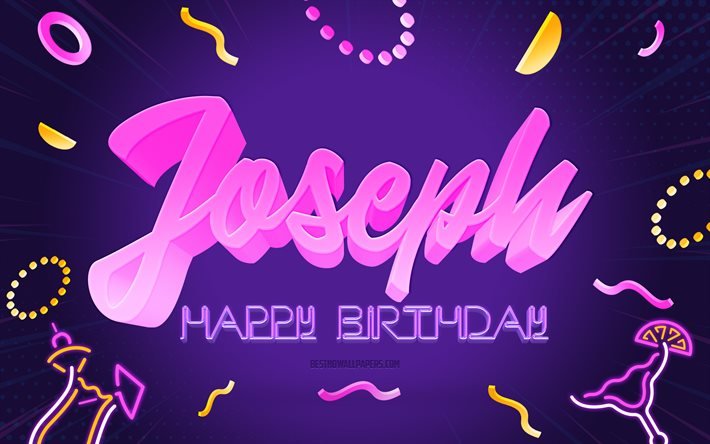 Grattis p&#229; f&#246;delsedagen Joseph, 4k, Purple Party Background, Joseph, kreativ konst, Happy Joseph f&#246;delsedag, Jayden namn, Joseph Birthday, Birthday Party bakgrund
