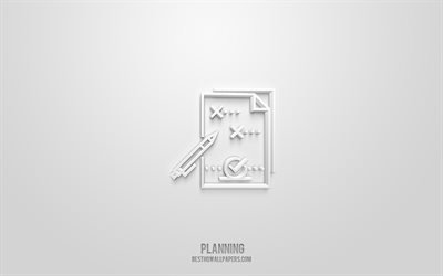 Planning 3d icon, white background, 3d symbols, Planning, Business icons, 3d icons, Planning sign, Business 3d icons