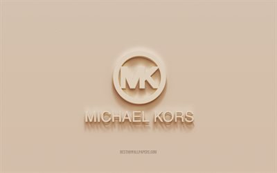 Logo di Michael Kors, sfondo di gesso marrone, logo 3d di Michael Kors, marchi, emblema di Michael Kors, arte 3d, Michael Kors