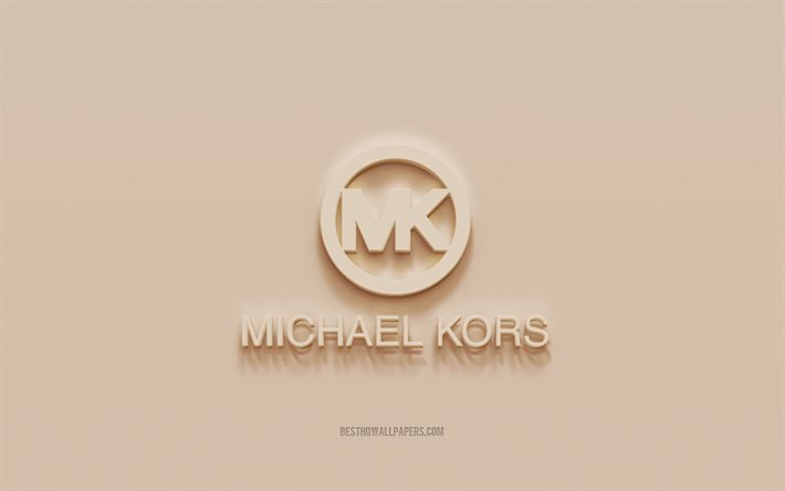 マイケルコースのロゴ, 茶色の漆喰の背景, ブランド, マイケルコースのエンブレム, 3Dアート, マイケル・コース (Michael Kors)