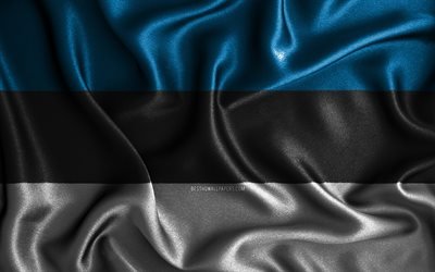Estlands flagga, 4k, silke v&#229;giga flaggor, europeiska l&#228;nder, nationella symboler, tygflaggor, 3D-konst, Estland, Europa, Estlands 3D-flagga
