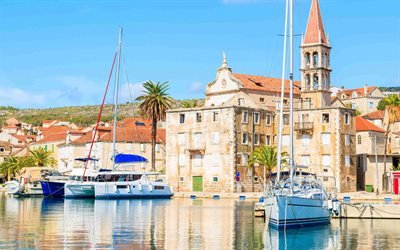 Milna, Brac, yachts, bay, sailboats, summer, resorts of Croatia, Split-Dalmatia County, Croatia