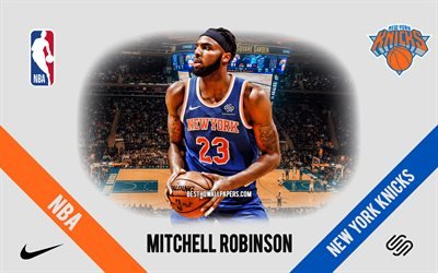 Mitchell Robinson, New York Knicks, American Basketball Player, NBA, portrait, USA, basketball, Madison Square Garden, New York Knicks logo