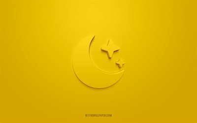 Moon 3d icon, yellow background, 3d symbols, Moon, Night icons, 3d icons, Moon sign, Night 3d icons, Good night 3d icon
