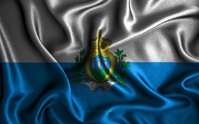San Marino bayrağı, 4k, ipek dalgalı bayraklar, Avrupa &#252;lkeleri, ulusal semboller, San Marino Bayrağı, kumaş bayraklar, 3D sanat, San Marino, Avrupa, San Marino 3D bayrak