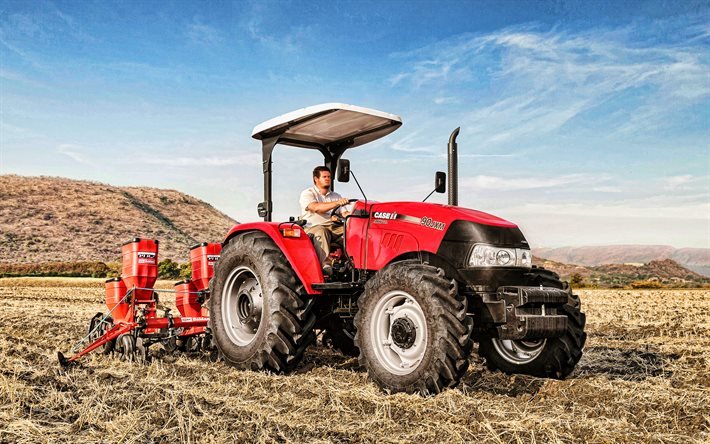 Case IH Farmall 90JXM, 4k, pl&#246;jning, 2020 traktorer, jordbruksmaskiner, r&#246;d traktor, HDR, traktor i f&#228;lt, jordbruk, sk&#246;rd, Case