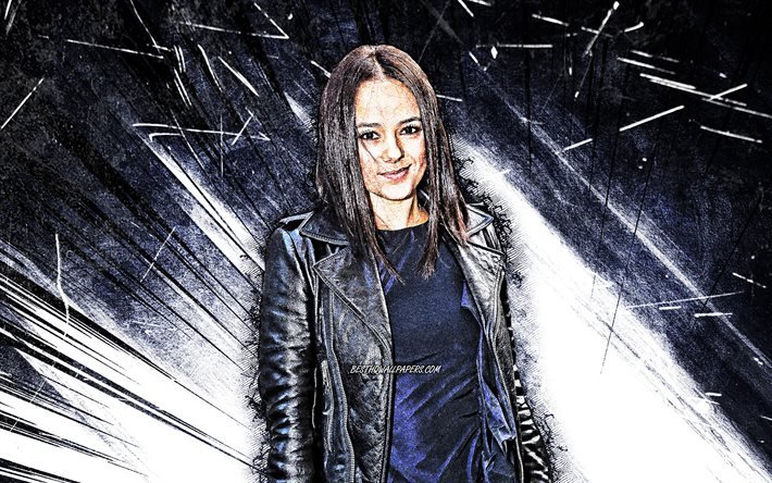 4k, Alizee, grunge art, french singer, music stars, gray abstract rays, french celebrity, Alizee Jacotey, superstars, Alizee 4K