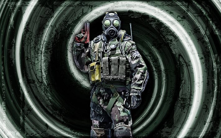 Bsquad, 4k, green grunge background, CSGO agent, Counter-Strike Global Offensive, vortex, Counter-Strike, CSGO characters, Bsquad CSGO