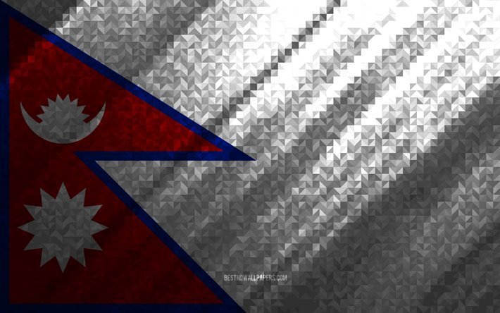 flagge von nepal, mehrfarbige abstraktion, nepal-mosaikflagge, nepal, mosaikkunst, nepal-flagge