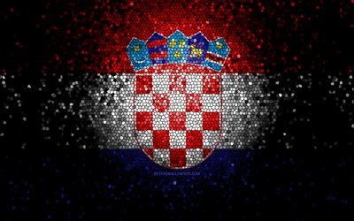 Drapeau croate, art de la mosa&#239;que, pays europ&#233;ens, drapeau de la Croatie, symboles nationaux, illustrations, Europe, Croatie