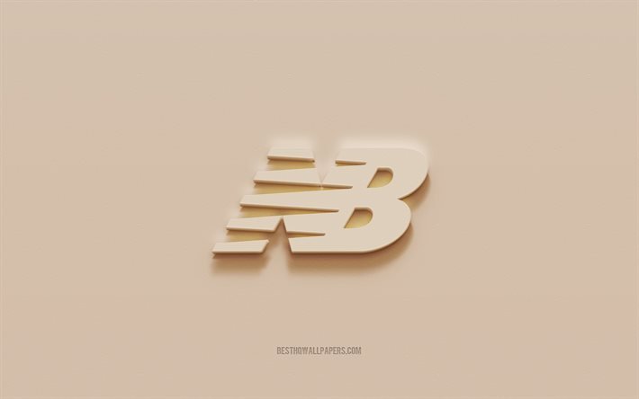 new balance logo, brauner gips hintergrund, new balance 3d logo, marken, new balance emblem, 3d kunst, new balance