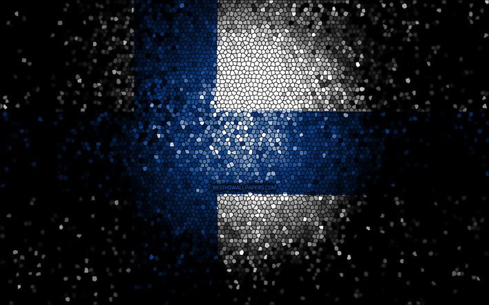 Finnish flag, mosaic art, European countries, Flag of Finland, national symbols, Finland flag, artwork, Europe, Finland