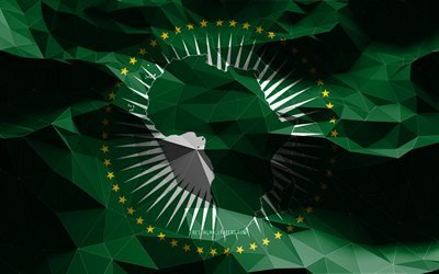 4k, African Union flag, low poly art, African countries, national symbols, Flag of African Union, 3D flags, African Union, Africa, African Union 3D flag