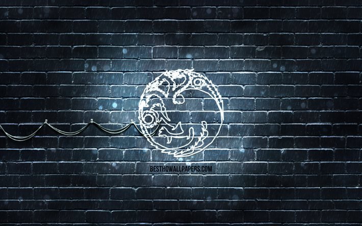 Hus Targaryen emblem, 4k, gr&#229; brickwall, Game Of Thrones, konstverk, Game of Thrones Houses, House Targaryen logotyp, House Targaryen, neon ikoner, House Targaryen tecken