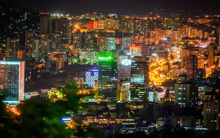 gece şehir, Saraybosna, Bosna-Hersek, ışıklar