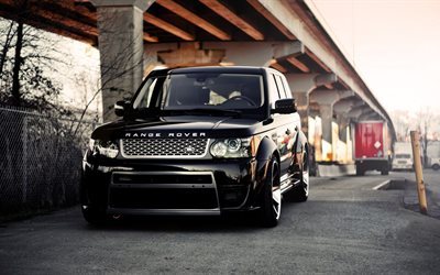 Land Rover, Range Rover Sport, tuning Range Rover, black SUV, cool rims