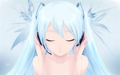 Hatsune Miku, h&#246;rlurar, manga, tecken, Vocaloid