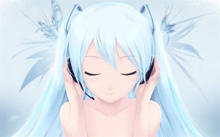 Hatsune Miku, fones de ouvido, mang&#225;, caracteres, Vocaloid