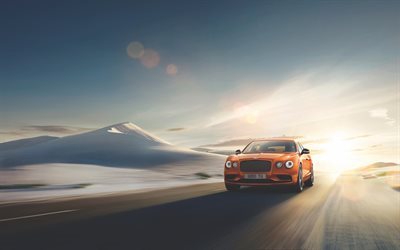 Bentley Flying Spur, 2016, orange Bentley, lyx bilar, &#246;knen, dunes