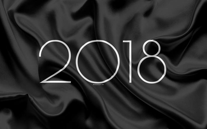 2018 New Year, black silk, 2018 concepts, New Year, fabric texture