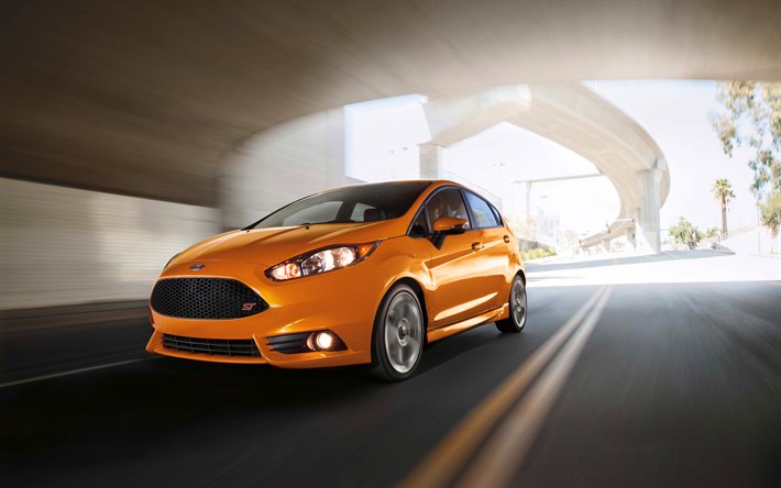Ford Fiesta ST, 4k, en 2017, les voitures, la route, orange Fiesta ST, le mouvement, la nouvelle Fiesta ST, Ford