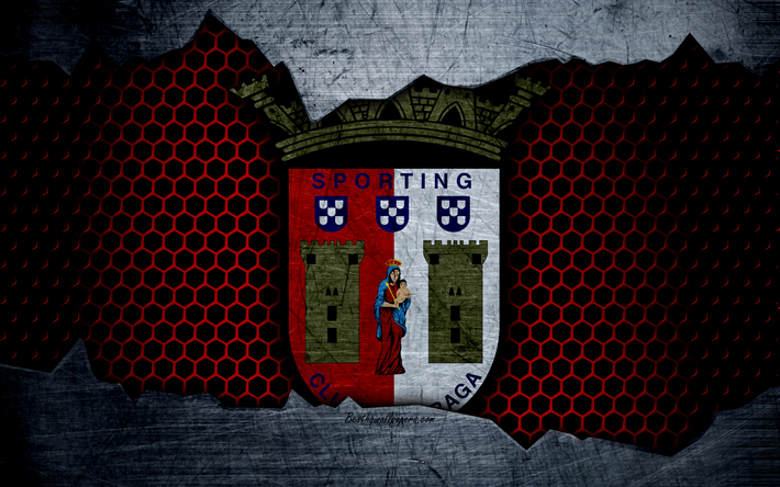 Braga, 4k, logo, Primeira Liga, futebol, clube de futebol, Portugal, grunge, textura de metal, Braga FC