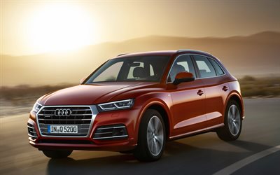 Audi Q5, 2018, 4k, uusi SUV, punainen Q5, tie, nopeus, Saksan autoja, Audi