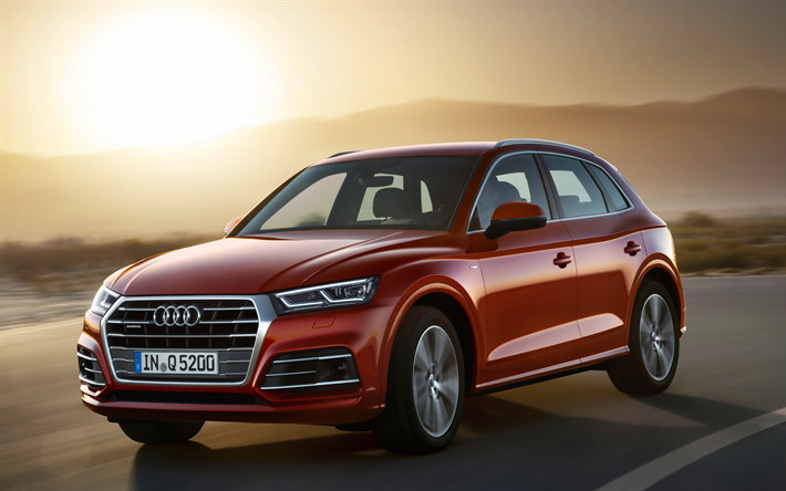 Audi Q5, 2018, 4k, 新SUV, 赤Q5, 道路, 速度, ドイツ車, Audi