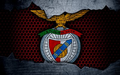 Benfica, 4k, ロゴ, 最初のリーグ, サッカー, サッカークラブ, ポルトガル, グランジ, 金属の質感, Benfica FC