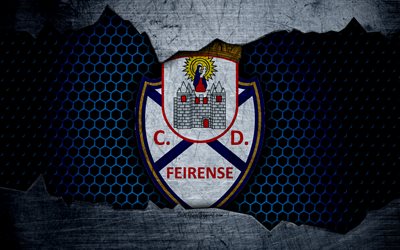 Feirense, 4k, logotyp, Den F&#246;rsta Ligan, fotboll, football club, Portugal, grunge, metall textur, Feirense FC