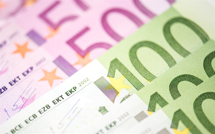 soldi, 4k, euro, banconote, bollette, per 100 euro, 500 euro