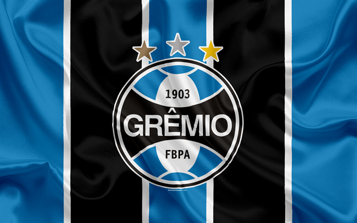 O gr&#234;mio FC, Brasileiro de clubes de futebol, emblema, logo, Brasileiro Serie A, futebol, Porto Alegre, Rio Grande do Sul, Brasil, seda bandeira