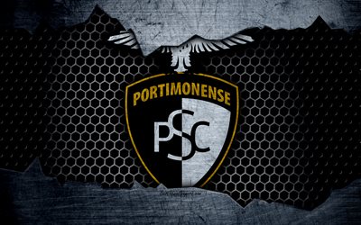 Portimonense, 4k, شعار, الدوري الأول, كرة القدم, نادي كرة القدم, البرتغال, الجرونج, الملمس المعدني, Portimonense FC