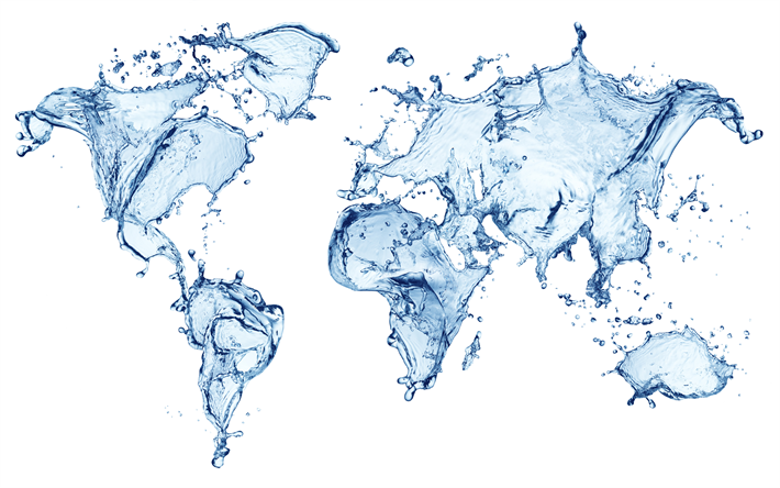 acqua mappa del mondo, 4k, creativo, mondo, mappa, acqua concetti, risparmiare acqua