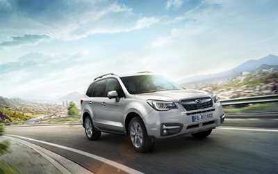 Subaru Forester, 4k, 2018 cars, crossovers, white Forester, japanese cars, Subaru