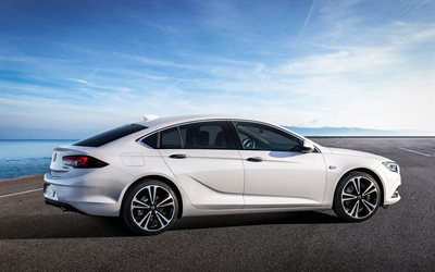 Opel Insignia, Grand Sport, 2018, 4k, uusia autoja, uusi valkoinen Arvomerkit, Saksan autoja, Opel