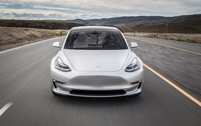 Tesla Model 3, 2017, 4k, vista frontal, carro el&#233;trico, carros modernos, futuro, Os carros americanos, Tesla