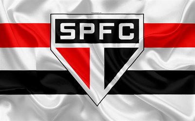 Sao Paulo FC, Brasiliansk fotboll club, emblem, logotyp, Brasiliansk Serie A, fotboll, Sao Paulo, Brasilien, silk flag