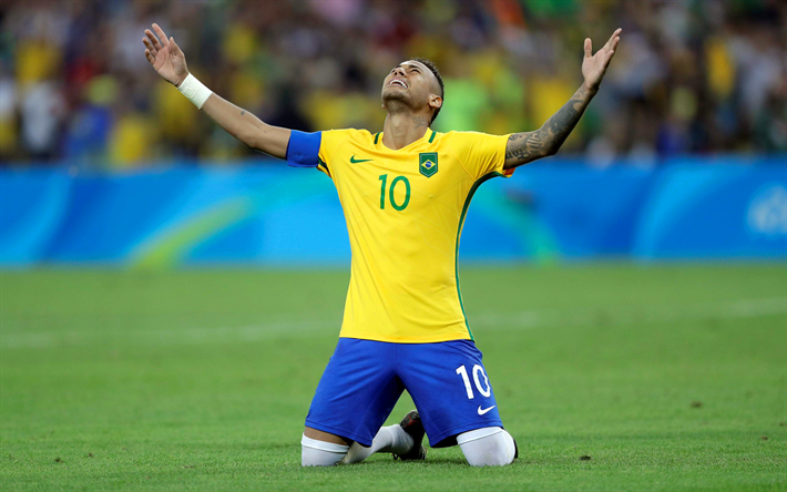 Neymar, 4k, Nazionale Brasiliana di calcio, calciatori, Neymar Jr