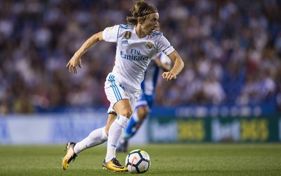 4k, Luka Modric, jogadores de futebol, La Liga, O Real Madrid, futebol