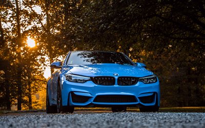 4k, BMW M4, 2017 autot, F82, BMW 4-sarjan Coupe, sininen m4, saksan autoja, BMW