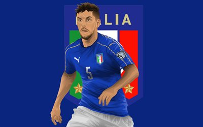 Lorenzo Pellegrini, minimal, Italy National Team, football, fan art, Pellegrini, soccer, blue background, Italian football team
