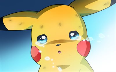 4k, Pikachu, cry, Pokemon, chubby rodent, artwork