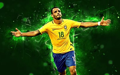 Renato Augusto, joy, Brazil National Team, goal, soccer, footballers, Augusto, neon lights, Brazilian football team
