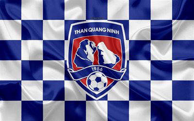 &#196;n Quang Ninh FC, 4k, logotyp, kreativ konst, bl&#229;-vit rutig flagga, Vietnamesiska football club, V League 1, emblem, siden konsistens, Quang Ninh, Vietnam