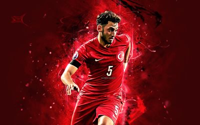 Hakan Calhanoglu, match, Turkey National Team, abstract art, Calhanoglu, soccer, footballers, neon lights, Turkish football team