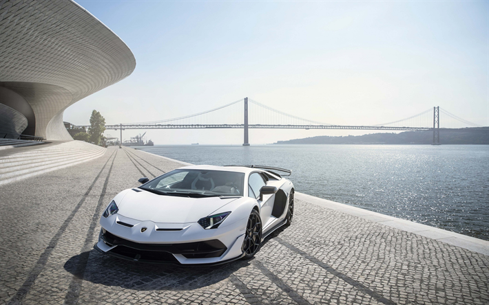 Lamborghini Aventador, SVJ, 2018, beyaz otomobil, &#246;n g&#246;r&#252;n&#252;m, dış cephe, ayarlama, İtalyan spor araba, Lamborghini