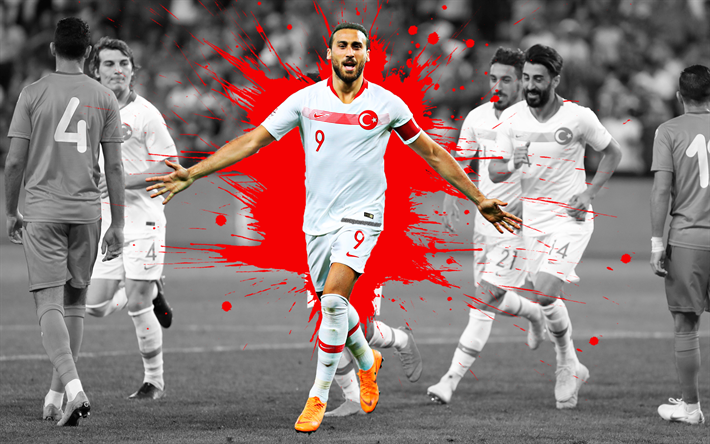 Cenk Tosun, 4k, Turkey national football team, art, splashes of paint, grunge art, Turkish footballer, creative art, Turkey, football