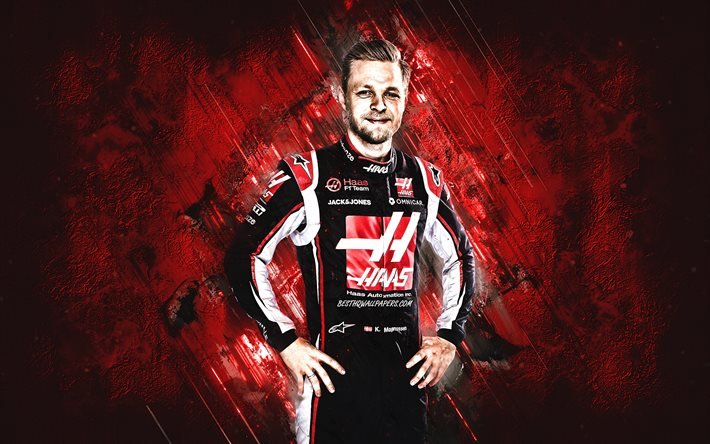 Kevin Magnussen, Haas F1 Team, Danish race car driver, portrait, Formula 1, red stone background, F1, racing